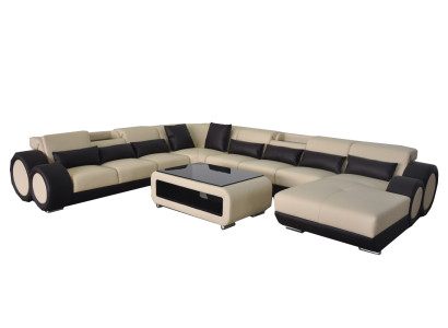 Leather sofa Living landscape Suite Design Modern Corner Sofa U-shape G8035+USB