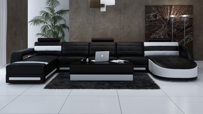Leather sofa Sofa Couch Living landscape Corner sofa Suite Design Modern Sofa with USB