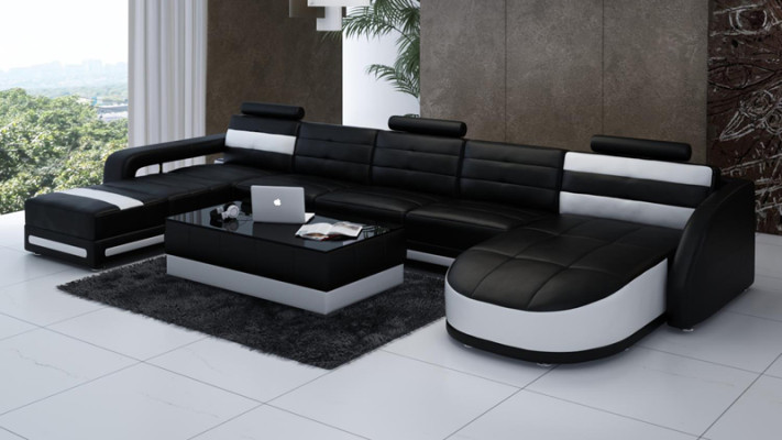 Leather sofa Sofa Couch Living landscape Corner sofa Suite Design Modern Sofa with USB