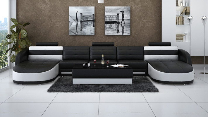 Design Leather Living landscape Corner Sofa Modern Suite Couch Corner USB new Black