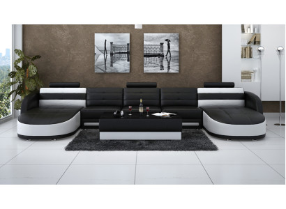 Design Leather Living landscape Corner Sofa Modern Suite Couch Corner USB new Black