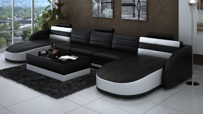 Design Leather Living landscape Corner Sofa Modern Suite Couch Corner USB new Black