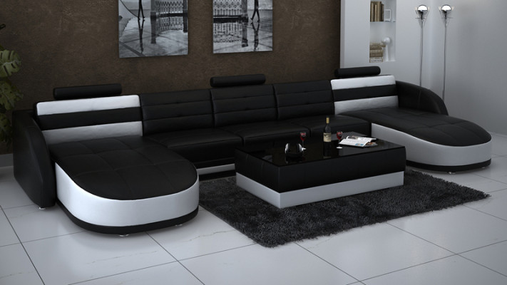 Design Leather Living landscape Corner Sofa Modern Suite Couch Corner USB new Black