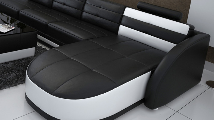 Design Leather Living landscape Corner Sofa Modern Suite Couch Corner USB new Black
