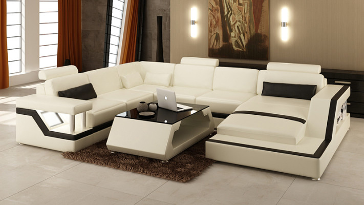 Design Leather Living landscape Corner Sofa Modern Suite Couch Corner Red USB + LED