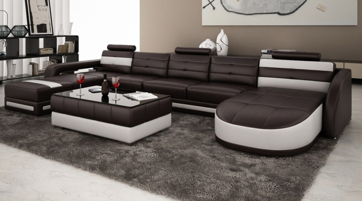 Leather sofa with USB Corner sofa Designer Living landscape Sofa Couch Seat U-shape