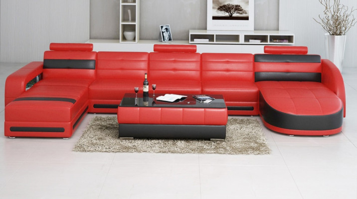 Leather sofa with USB Corner sofa Designer Living landscape Sofa Couch Seat U-shape