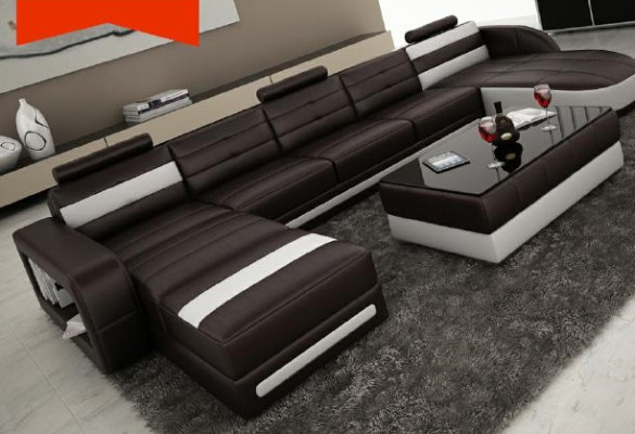 Leather sofa with USB Corner sofa Designer Living landscape Sofa Couch Seat U-shape