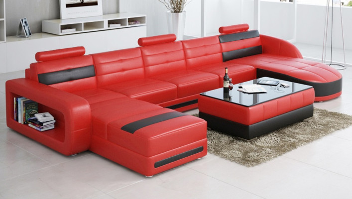 Leather sofa with USB Corner sofa Designer Living landscape Sofa Couch Seat U-shape