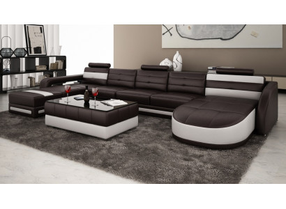 LEATHER SOFA Corner sofa with USB DESIGNER PISA Living landscape COUCH SOFA U-shape COLO 3