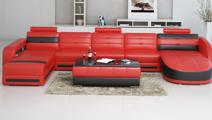 LEATHER SOFA DESIGNER Living landscape SOFA U-shape with USB COLO 3 Corner sofa COUCH new