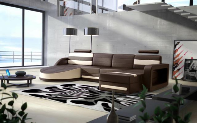 Living landscape LEATHER SOFA XXL Corner sofa + USB Suite DESIGN Corner sofa Brown new