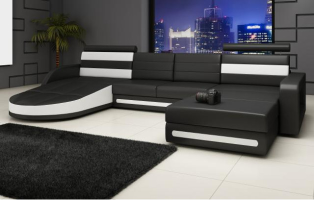 Living landscape LEATHER SOFA XXL Corner sofa + USB Suite DESIGN Corner sofa Brown new