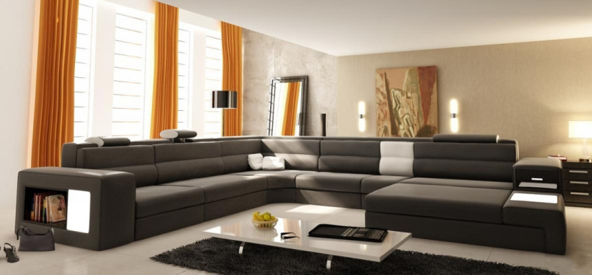 Corner sofa Upholstery Sofa with USB Living landscape Seat Corner Suite Leather Textile Couch