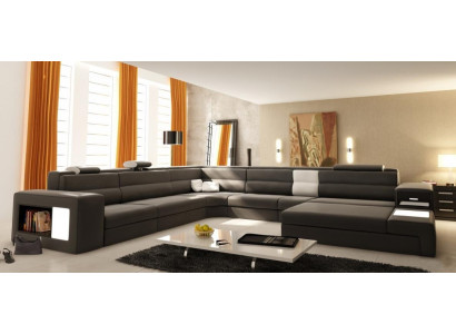 Corner sofa Upholstery Sofa with USB Living landscape Seat Corner Suite Leather Textile Couch