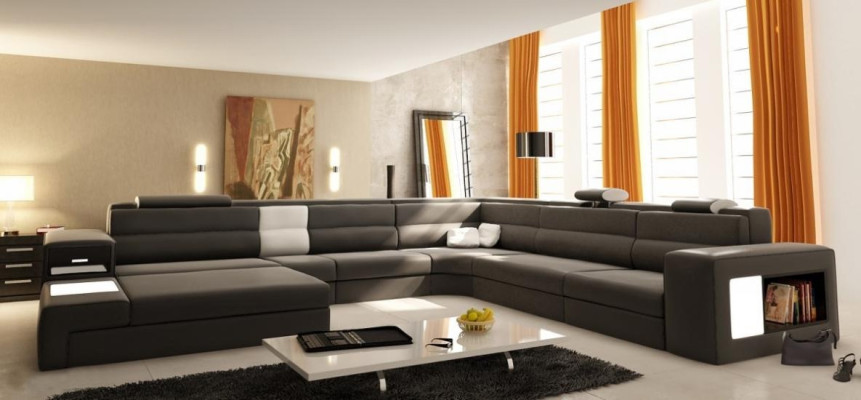 Corner sofa Upholstery Sofa with USB Living landscape Seat Corner Suite Leather Textile Couch