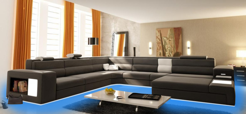 Corner sofa Upholstery Sofa with USB Living landscape Seat Corner Suite Leather Textile Couch