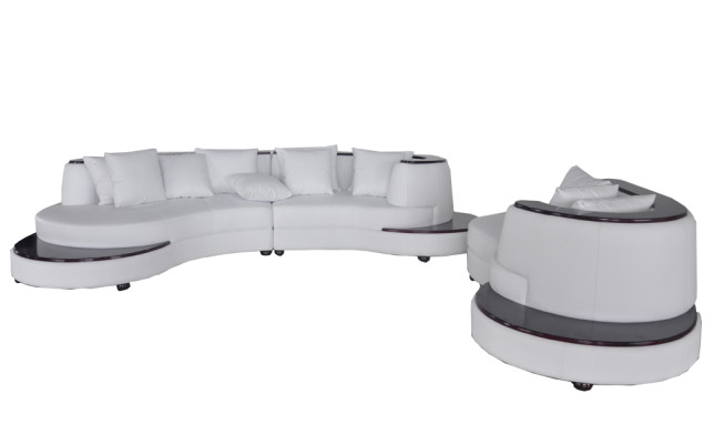 Luxury Round Living Corner Leather Suite Landscape Upholstery Corner XXL Round Sofa USB