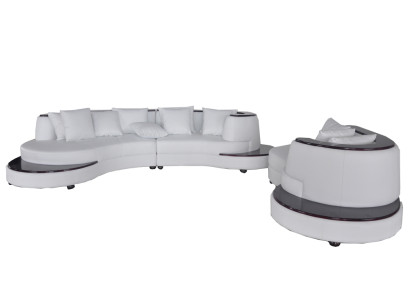 Luxury Round Living Corner Leather Suite Landscape Upholstery Corner XXL Round Sofa USB