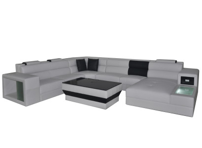 Corner sofa with lighting & USB port Moder Leather Living landscape Sofa Upholstery