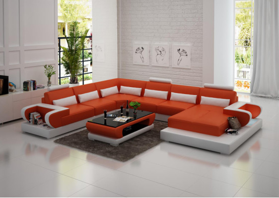 Leather sofa Couch Living landscape Corner sofa Corner Suite Design Modern Sofa G8003