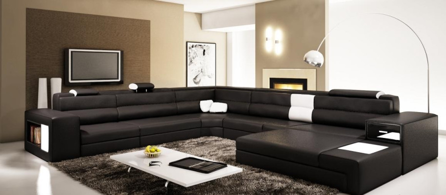 Leather Sofa Couch Living landscape U-shape Suite Design Modern Sofa