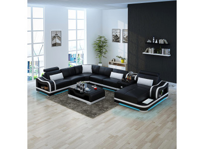 Leather sofa + USB Couch Living landscape Corner sofa Suite Design Modern Sofa Couches
