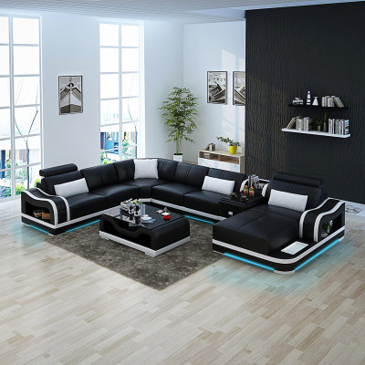 Leather sofa with USB Couch Living landscape Suite Design Modern Corner Sofa U-shape