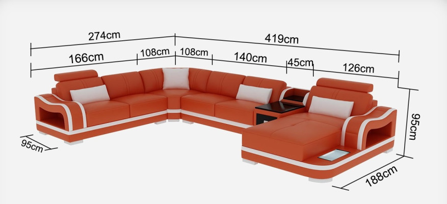 Leather sofa with USB Couch Living landscape Suite Design Modern Corner Sofa U-shape