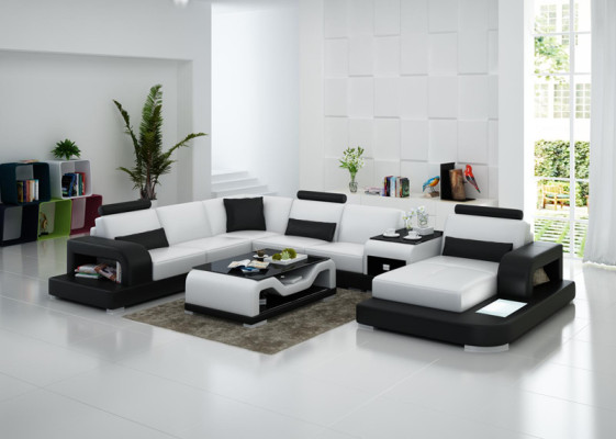 Leather sofa Couch Living landscape Corner sofa Corner Suite Design Modern Sofa with USB
