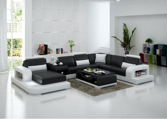 Leather sofa Couch Living landscape Corner sofa Corner Suite Design Modern Sofa with USB