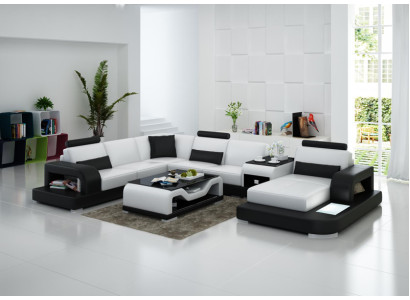 Leather Sofa Couch Modern Living landscape Corner sofa Corner Decor Design Suite