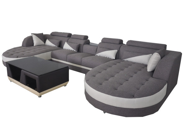 Modern textile couch + USB connection + coffee table Living landscape U-shaped corner