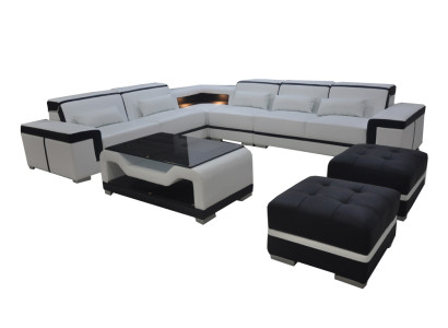 Leather Sofa with USB Upholstery Corner Couch Suite Living landscape Table Stool