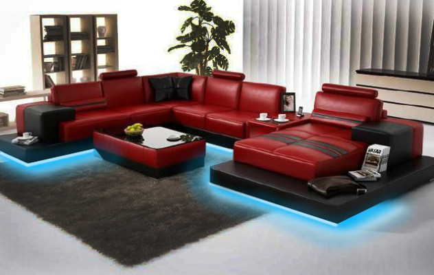Living landscape Couch Upholstery Eck Suite Ledersofa with USB, Corner sofa new 2725A