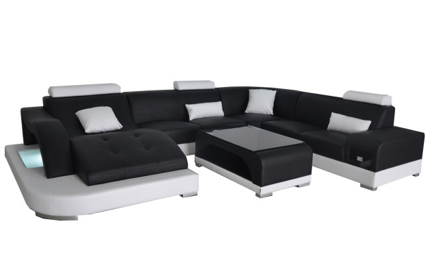 Leather Sofa with USB Modern Seat Couch Upholstery Design Corner Living landscape Table