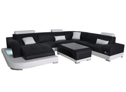 Leather Sofa with USB Modern Seat Couch Upholstery Design Corner Living landscape Table