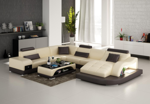 Leather Sofa with USB Modern Seat Couch Upholstery Design Corner Living landscape Table