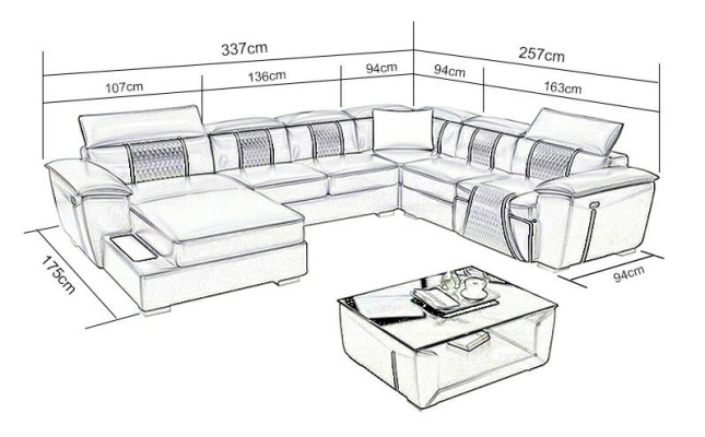 Corner sofa Living landscape Sofa Couch Upholstery Leather Design Relax Multifunction U-shape
