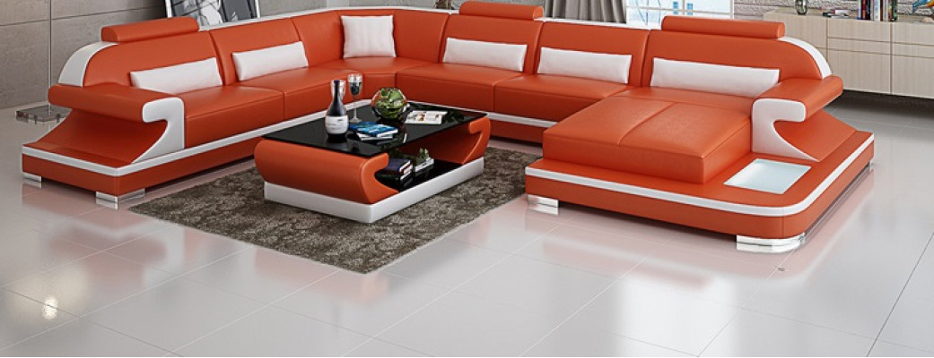 Leather sofa Couch Living landscape Corner sofa Corner Suite Design Modern Sofa G8021