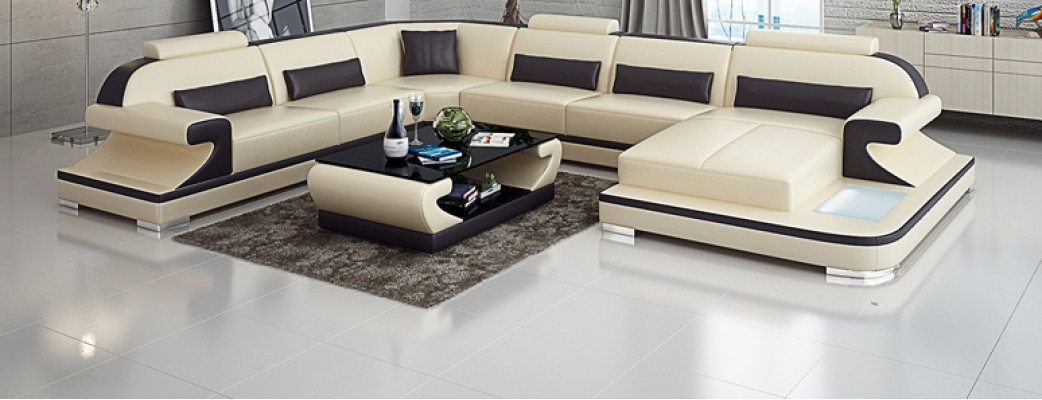 Leather sofa Couch Living landscape Corner sofa Corner Suite Design Modern Sofa G8021