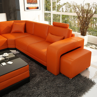 Design Leather Living landscape Corner Sofa Modern Suite Couch Corner new Orange USB