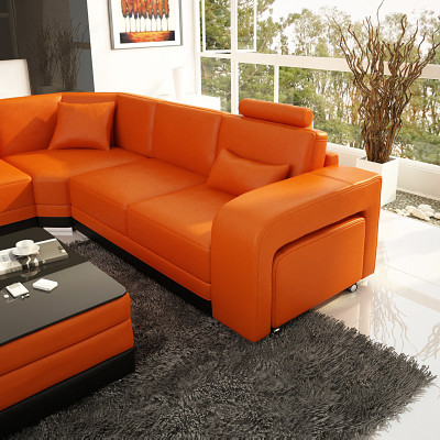 Design Leather Living landscape Corner Sofa Modern Suite Couch Corner new Orange USB