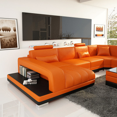 Design Leather Living landscape Corner Sofa Modern Suite Couch Corner new Orange USB
