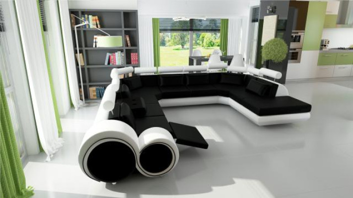 Leather sofa sofa with USB couch corner seat upholstery suite living landscape U-shape XXL