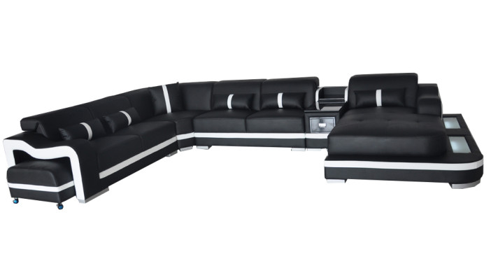 Leather Couch Upholstery Seat Design Corner Suite Sofa Living landscape + Light + USB