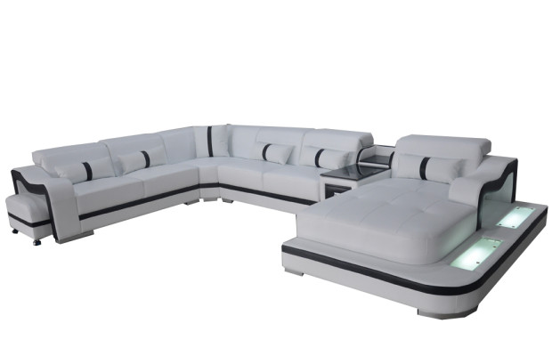 Leather Couch Upholstery Seat Design Corner Suite Sofa Living landscape + Light + USB