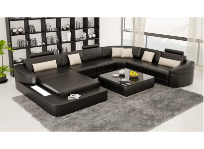 Luxury Leather Sofa Upholstery Modern Seat Suite Corner sofa Living landscape LED USB