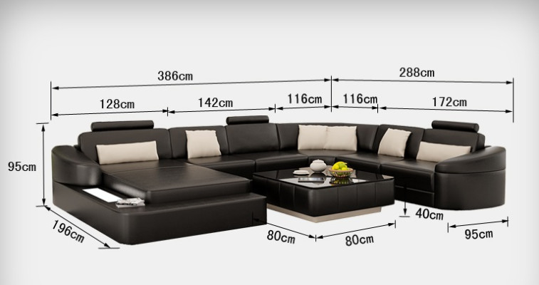 Luxury Leather Sofa Upholstery Modern Seat Suite Corner sofa Living landscape LED USB
