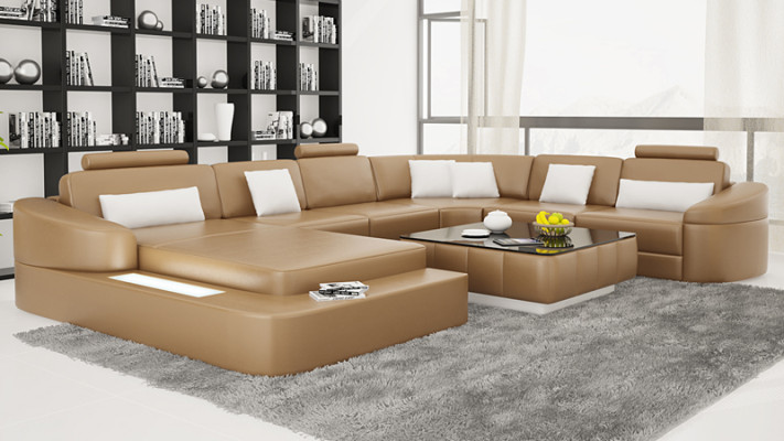 Luxury Leather Sofa Upholstery Modern Seat Suite Corner sofa Living landscape LED USB